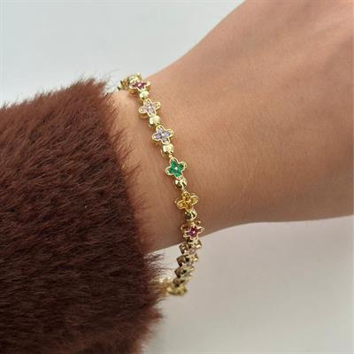 RENKLİ MİNİ ÇİÇEK XUPİNG 14K BİLEKLİK 