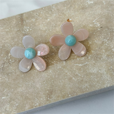 Sedefli Pudra Pembe & Turkuaz Göbekli Çiçek Küpe