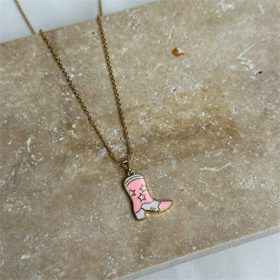 Yıldız Desenli Pembe Mineli Kovboy Çizmesi Gold Kolye