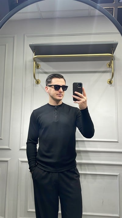 Modal Düğme Detay Sweat - Siyah