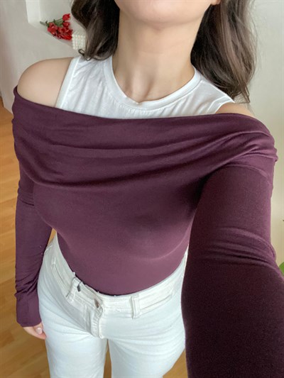 Atlet Detaylı Mürdüm Bluz