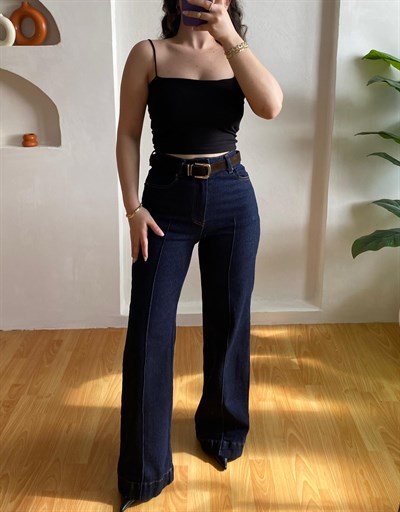 LACİ NERVÜRLÜ SÜET KEMERLİ WİDE LEG JEAN
