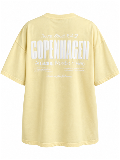 Sarı Oversize Arkası Baskılı Pamuklu T-shirt