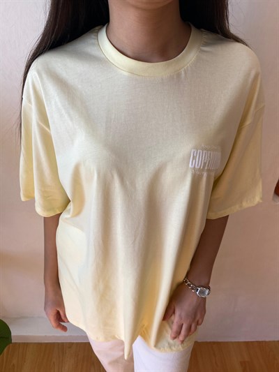 Sarı Oversize Arkası Baskılı Pamuklu T-shirt