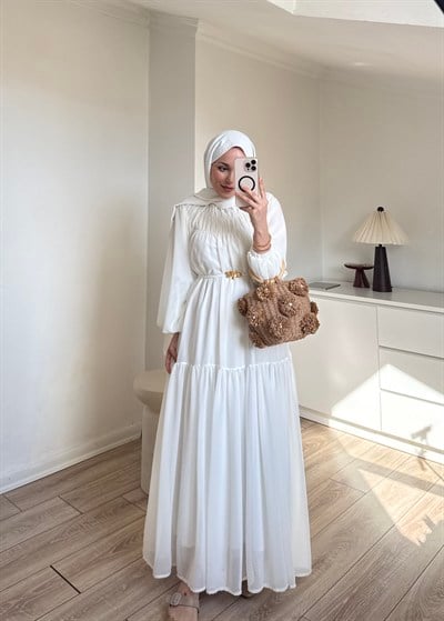 Ela Şifon Elbise Ekru