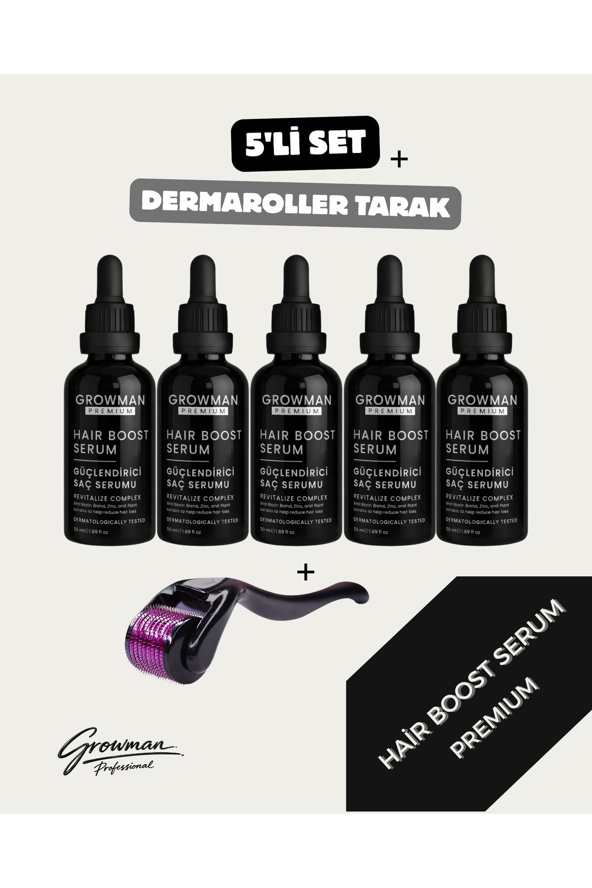 Serum 50 ML x5 + Dermaroller Tarak Hediyeli Set – 150 Günlük Yoğun