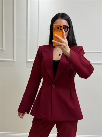 Belden Oturtmalı Ceket Takım Bordo