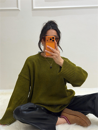 Oversize Triko Kazak Yeşil