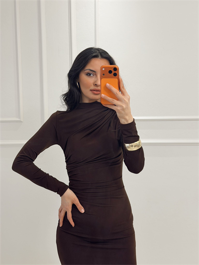 Sendy Kumaş Elbise Acı Kahve