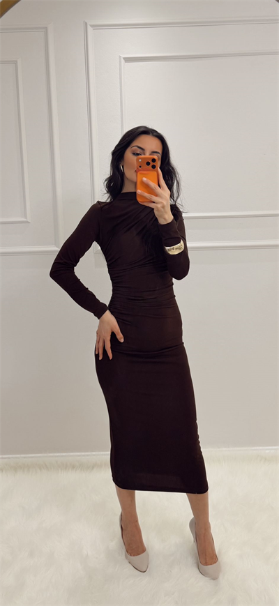 Sendy Kumaş Elbise Acı Kahve