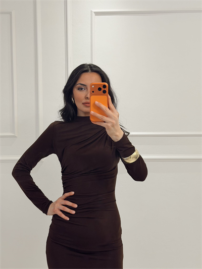 Sendy Kumaş Elbise Acı Kahve