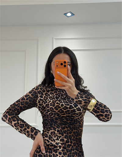 Sendy Kumaş Elbise Leopar