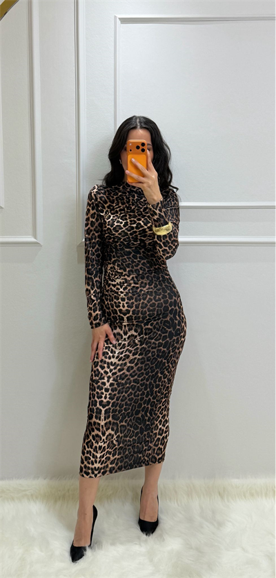 Sendy Kumaş Elbise Leopar