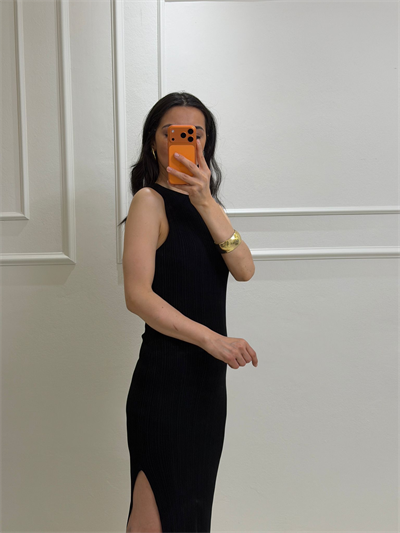 Triko Elbise Siyah