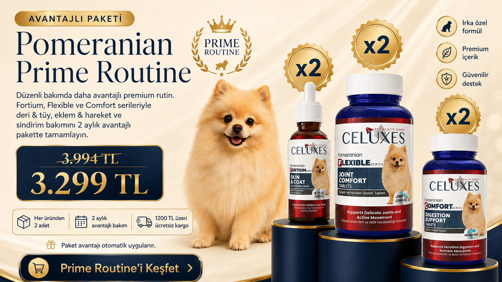 Pomeranian’a Özel Celuxes Bakım Serisi