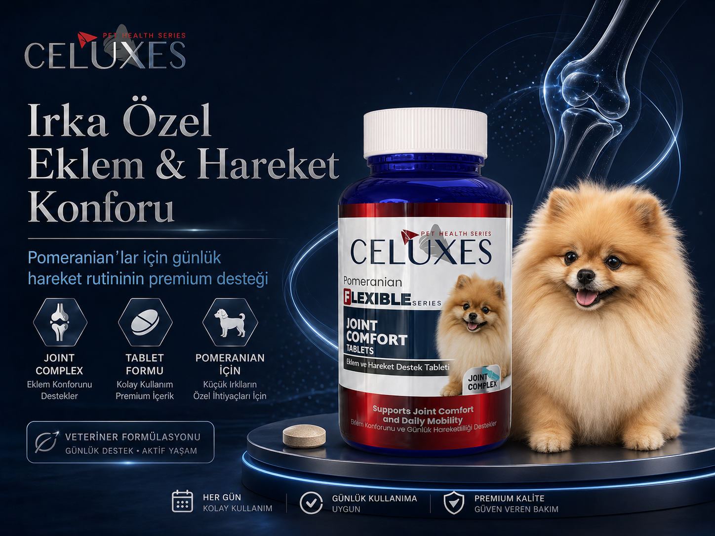 Pomeranian Flexible Tablet ırka özel eklem ve hareket konforu