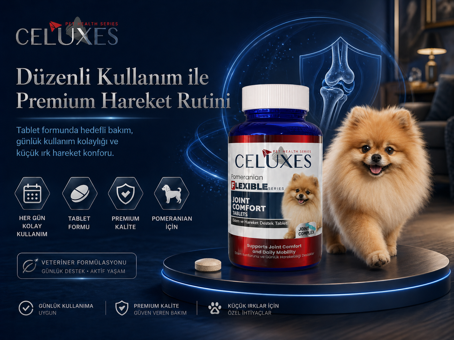 Düzenli kullanım ile günlük hareket rutinine destek Pomeranian Flexible Tablet