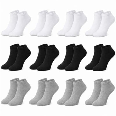 Erkek Bambu Patik Çorap 12li | Nefes Alan Nem Emici Yumuşak, Siyah Beyaz Gri Günlük Spor