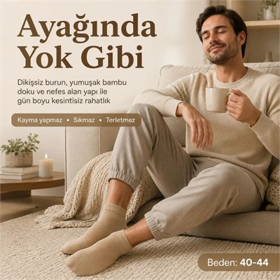 Erkek Bambu Patik Çorap 8li 39-44 | Dikişsiz Burun Nefes Alan Yumuşak Çok Renkli