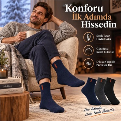 Erkek Çorap 12li Dikişsiz Havlu Çorap | Orta Konç, Sıcak Tutan, Yumuşak ve Dayanıklı