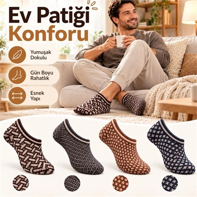 Erkek Ev Patiği 8li Set | Geometrik Desenli Örgü Görünümlü Kısa Patik Çorap Karışık Renkli Paketler