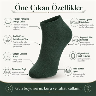 Erkek Pamuklu Patik Çorap 5li 39-44 | Dikişsiz Burun, Koku Karşıtı, Nefes Alan Sneaker