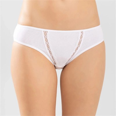 Kadın Pamuklu Zikzak İşlemeli Bikini Kesim Külot Siyah, Beyaz | Dantel Detaylı Rahat Günlük İç Giyim
