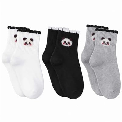 Kadın Panda Desenli Kısa Konç Çorap 3lü | %80 Pamuklu Dikişsiz, Siyah Beyaz Gri