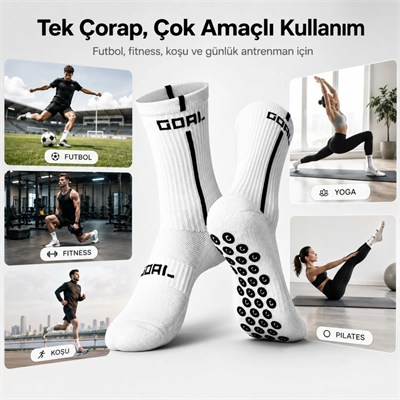 Kaydırmaz 3lü Futbol Çorabı Beyaz | Bilek Destekli, Denge ve Tutuş Sunan Spor Çorabı