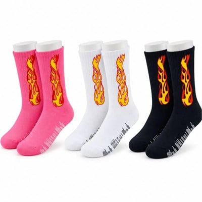 Unisex Alev Desenli Çorap 3lü Set Pamuklu Uzun Soket Dikişsiz Nefes Alan Günlük Spor Çorabı Yumuşak