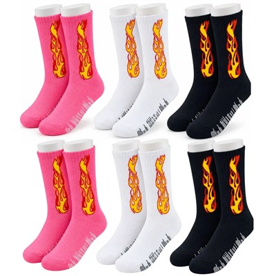 Unisex Alev Desenli Çorap 6lı Set Pamuklu Uzun Soket Dikişsiz Nefes Alan Günlük Spor Çorabı Yumuşak