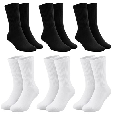 Unisex Basic Siyah Beyaz Soket Çorap 6lı Set Kadın Erkek Spor Günlük Uzun Ribanalı Rahat Çorap Set