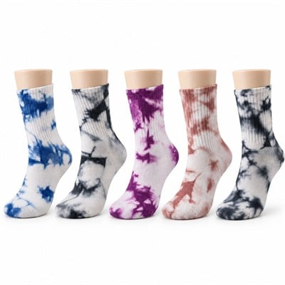 Mavi Mor Gül Kurusu Unisex Batik Desenli Çorap 5li Set Pamuklu Renkli Uzun Soket Dikişsiz Nefes Alan Günlük Spor Çorabı