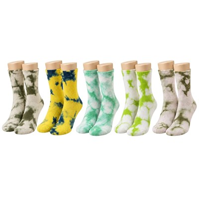 Sarı Lacivert Mint Yeşili Unisex Batik Desenli Çorap 5li Set Pamuklu Renkli Uzun Soket Dikişsiz Nefes Alan Günlük Spor Çorabı