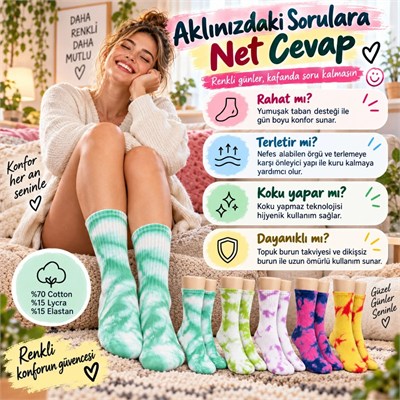 Unisex Batik Desenli Çorap 5li Set Renkli Pamuklu Uzun Soket Dikişsiz Nefes Alan Günlük Spor Çorabı