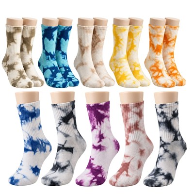 Unisex Batik Spor Çorap 10lu Set Tie Dye Tenis Çorabı Koyu Retro Renkler Günlük Rahat Konforlu Stil