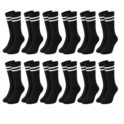 Unisex Beyaz Çorap Siyah Çizgili 12li Set Uzun Soket Günlük Spor Kolej Stil Kadın Erkek Çorabı