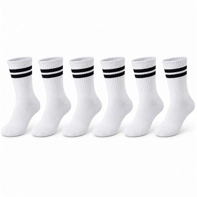 Unisex Beyaz Çorap Siyah Çizgili 6lı Set Uzun Soket Günlük Spor Kolej Stil Rahat Kadın Erkek Çorabı