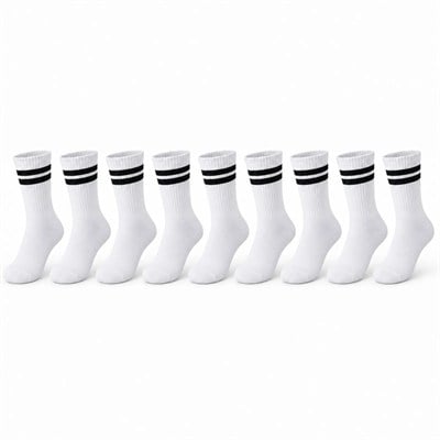 Unisex Beyaz Çorap Siyah Çizgili 9lu Set Uzun Soket Günlük Spor Kolej Stil Kadın Erkek Çorabı