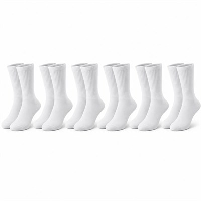Unisex Beyaz Soket Çorap 6lı Set %80 Pamuk Dikişsiz Burun Takviyeli Esnek Günlük Spor Çorabı Konfor