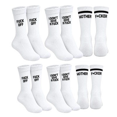 Unisex Beyaz Yazılı Çorap Esprili Sloganlı Uzun Soket Günlük Spor Rahat 6lı Eğlenceli Şık Hediye Set