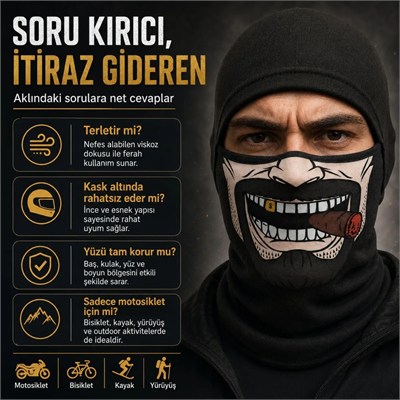 Unisex Bıyık Puro Baskılı Balaklava 1 Adet Tek Beden Viskoz Kask İçi Motosiklet Maskesi