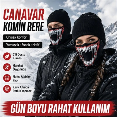 Unisex Canavar Diş Baskılı Balaklava 1 Adet Tek Beden Viskoz Kask İçi Motosiklet Maskesi