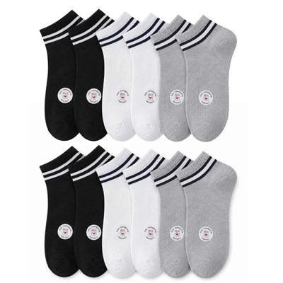 Unisex Çizgili Patik Çorap 6lı | %85 Pamuklu Geri Dönüşüm İplikli, İnce Dikişli Spor