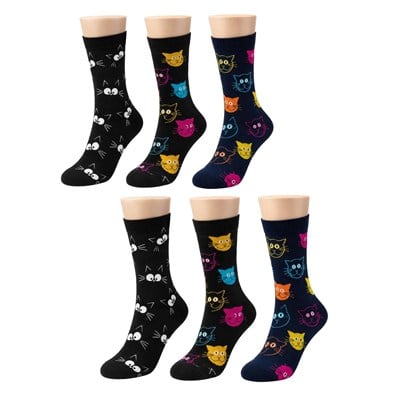 Unisex Kedi Desenli Çorap 6lı Set Pamuklu Renkli Uzun Soket Dikişsiz Nefes Alan Rahat Günlük Çorap