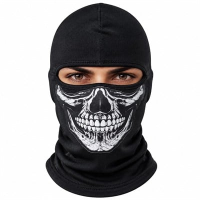 Unisex Kurukafa Desenli Balaklava Kışlık Tam Yüz Maske Nefes Alan Esnek Kask Altı Boyunluk Siyah Set