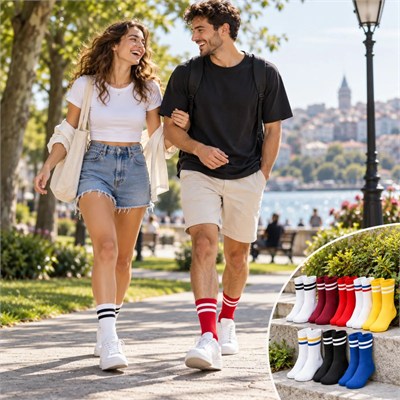 Unisex Renkli Çorap Çizgili 16lı Set Uzun Soket Günlük Spor Kolej Stil Rahat Kadın Erkek Çorabı