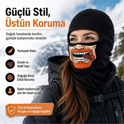 Unisex Sakallı Puro Baskılı Balaklava 1 Adet Tek Beden Viskoz Kask İçi Outdoor Maske