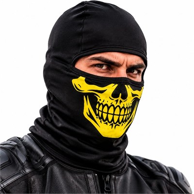 Unisex Sarı Kurukafa Desenli Balaklava Kar Maskesi | Siyah Tam Yüz Boyunluk Motosiklet Outdoor Maske