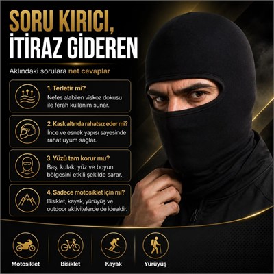 Unisex Siyah Balaklava Tek Beden | Viskoz Kask İçi Motosiklet Outdoor Maske